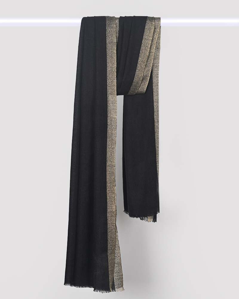 Black Pashmina Wool Zari Kandi Border Stole